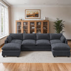  145.7" U Shaped Modular Sectional Sofa with Movable Ottomans, Corduroy Cloud Sofa Couch with 25.2" Deep Seat, Removable Washable Covers, 4-5 Seater Comfy Modular Sofa for Living Room Apartment