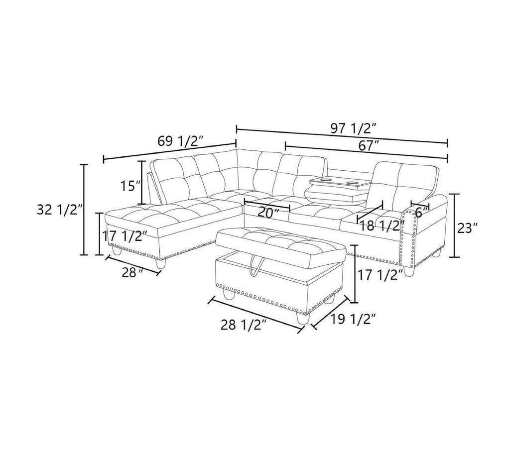 MAYEERTY 97.5" Linen Sectional Sofa, 2-Piece Modular Couch Sofa Set without Ottoman, Grey (Left)