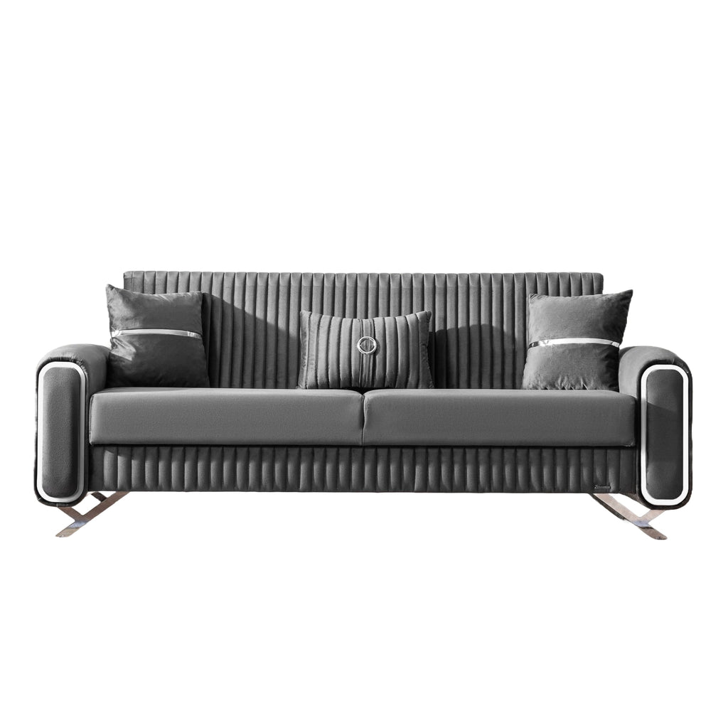 Ottomanson 87" Convertible Sofa Couch for Living Room, Microfiber Modern Sofa Bed with Storage, Gray