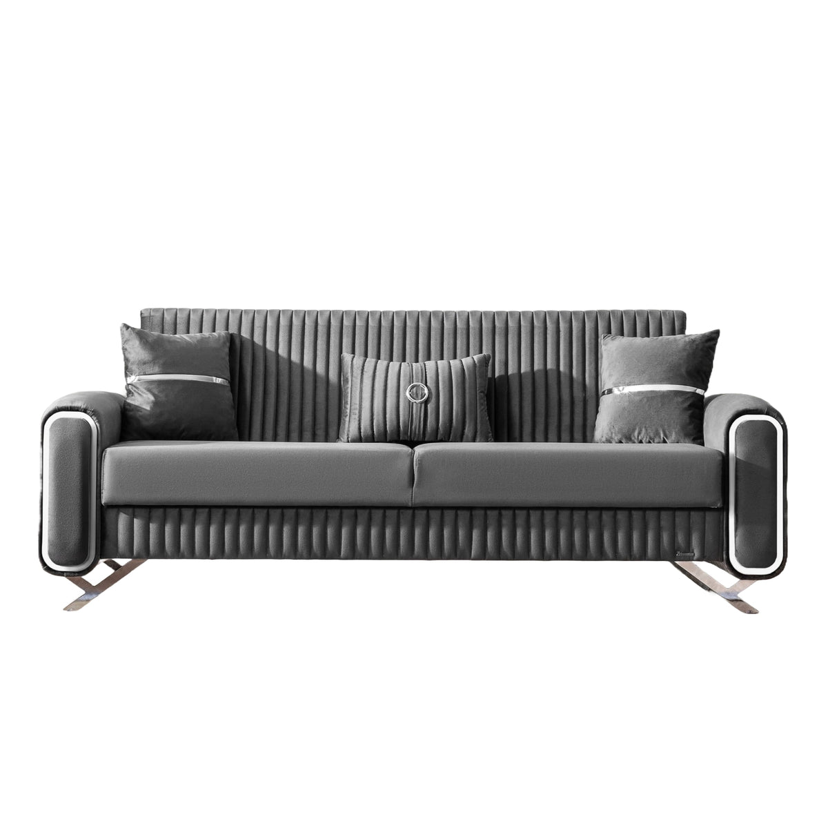 Ottomanson 87" Convertible Sofa Couch for Living Room, Microfiber Modern Sofa Bed with Storage, Gray