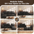Patbrela Sectional Sofa, 110" L-Shaped Deep Seat Couch, Modular Sofa with Back Cushion for Living Room, PU Leather Boneless Sofa, No Assembly Required, Black