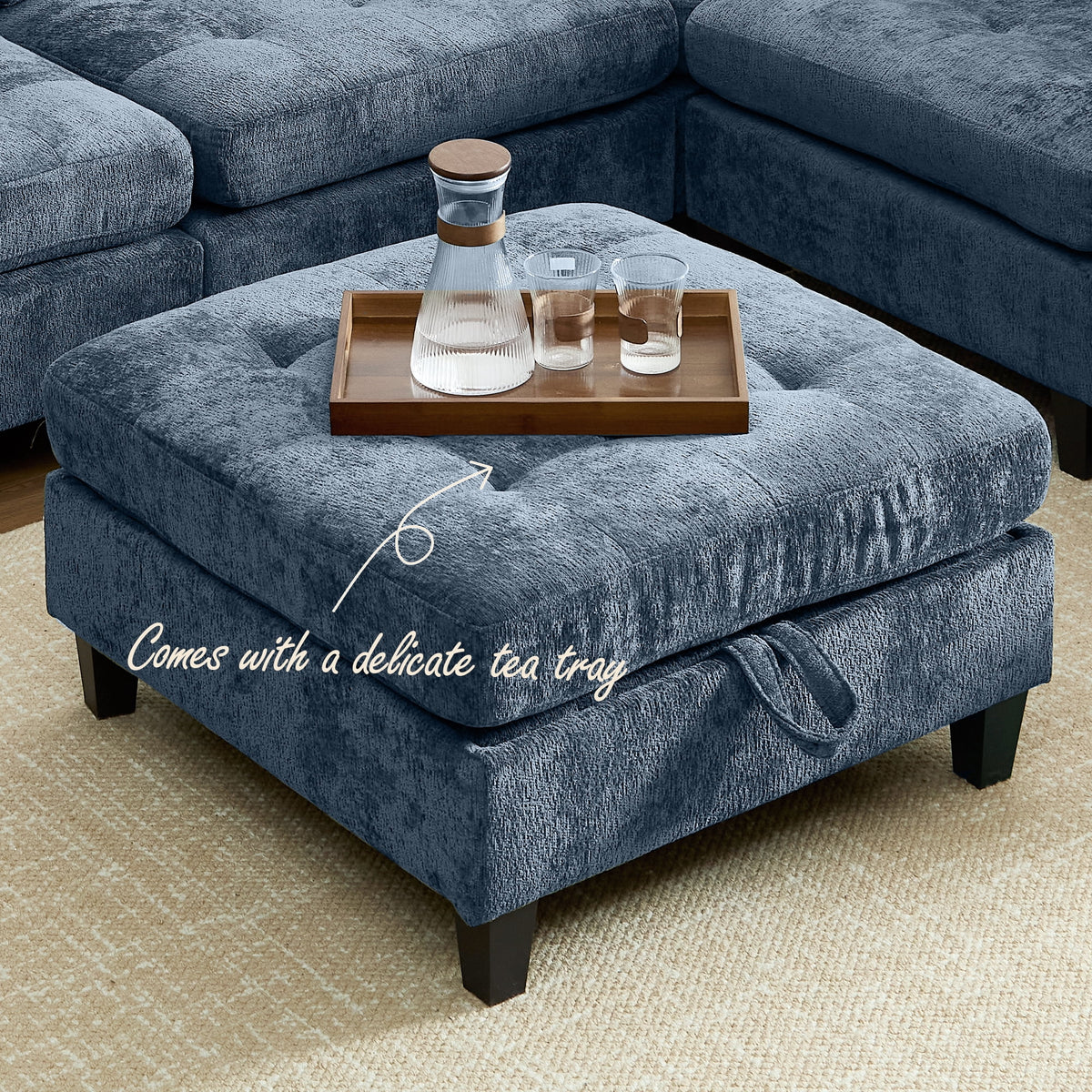 Advwin Oversized Modular Sectional Sofa, 8 Seat Plush Chenille Couch with Storage Ottomans & Thick Cushions, Modern Comfy Convertible L Shaped Sleeper Sofa Bed for Living Room, Blue