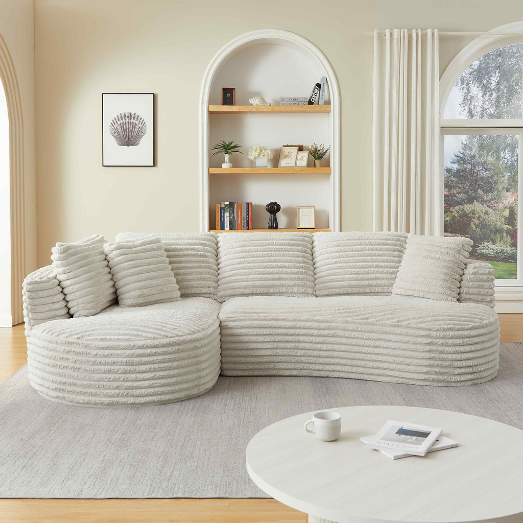FFH 121" Modular Sectional Sofa, Oversized L-Shape Cloud Couch, Corduroy Curved Sofa for Living Room, Cream, Left Facing Chaise