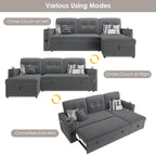 Homfa Gray Sofa Bed with Storage & USB Charging Port, L Shaped Sofa Bed Couches with Storage & Pull out Bed for Living Room