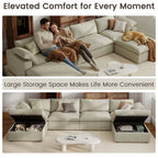 The Magic Home 118" Sofa Couch, Cloud Modular Sectional Sofa with Removable Storage Ottoman, L Shaped Linen Modern Comfy for Living Room, Apartment, Office, DIY Combination, 3 Seater Khaki Couch