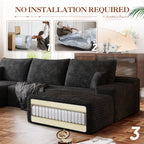 Muumblus 107" Cloud Sectional Sofa with Left Chaise, Cozy U-Shaped Modular Sofa with Ottoman, Plush Corduroy Sleeper Bed Couch, No Assembly Required, Black
