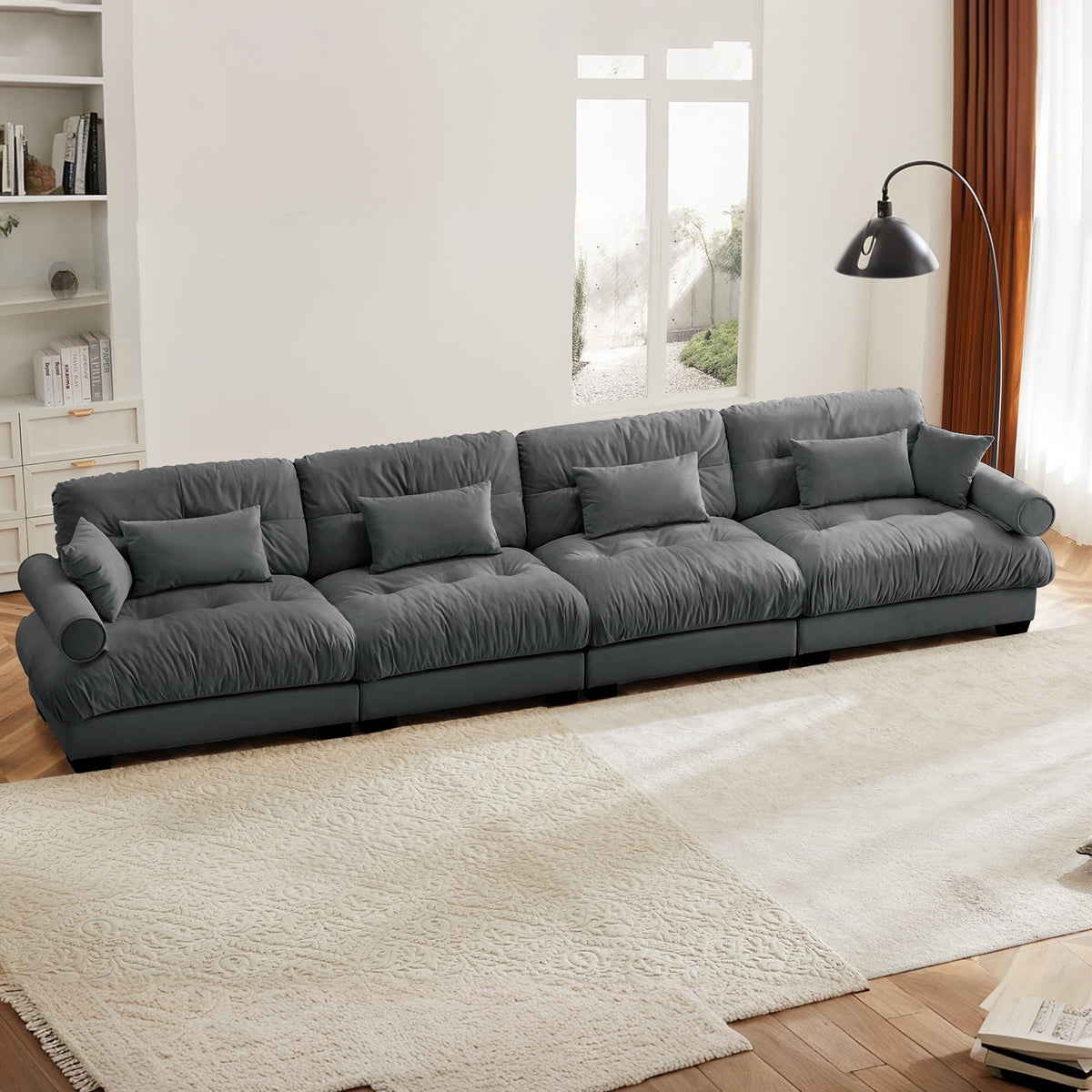 SOLIA 130" 3-Seat U-Shaped Cloud Modular Sectional Couch Velvet with Movable Ottoman