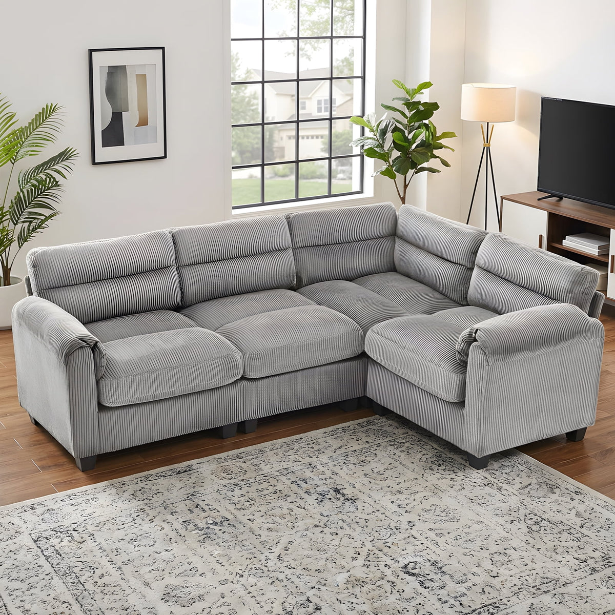  Modular Convertible Sectional Sofa, Modern living room furniture sets L-Shaped Couch Gray