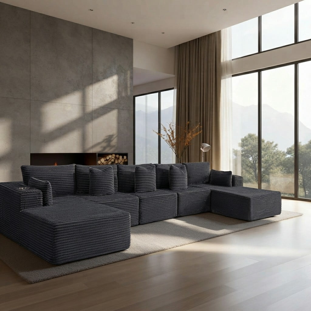 SOLIA 108" Cloud Modular Sectional Couch Corduroy with Chaise Lounge