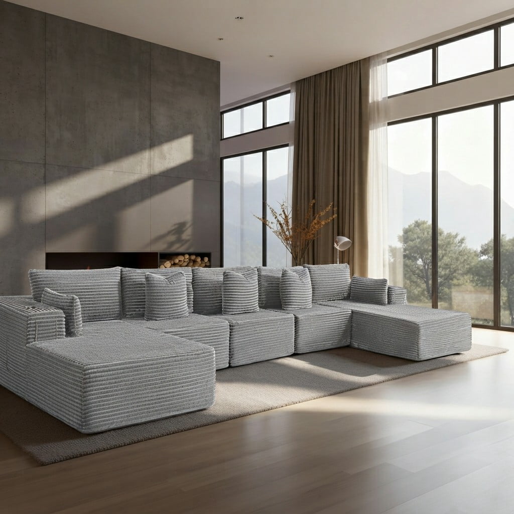 SOLIA 108" Cloud Modular Sectional Couch Corduroy with Chaise Lounge