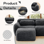 Homefun 114" L-Shaped Plush Sectional Sofa with Movable Ottoman No Assembly 32D Sponge Anti-Slip Bottom,Dark Grey