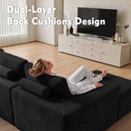  106" Boneless Sectional Couch, Deep Seat Modular L-Shaped Sofa with Chaise for Living Room, Apartment, Black (Corduroy)