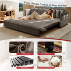  Pull Out Sofa Bed King Size, 82" Loveseat Sofa with Bluetooth Speakers, USB Ports, Side Pockets, Corduroy Sofa Couch Convertible Sofa Bed for Living Room Brown