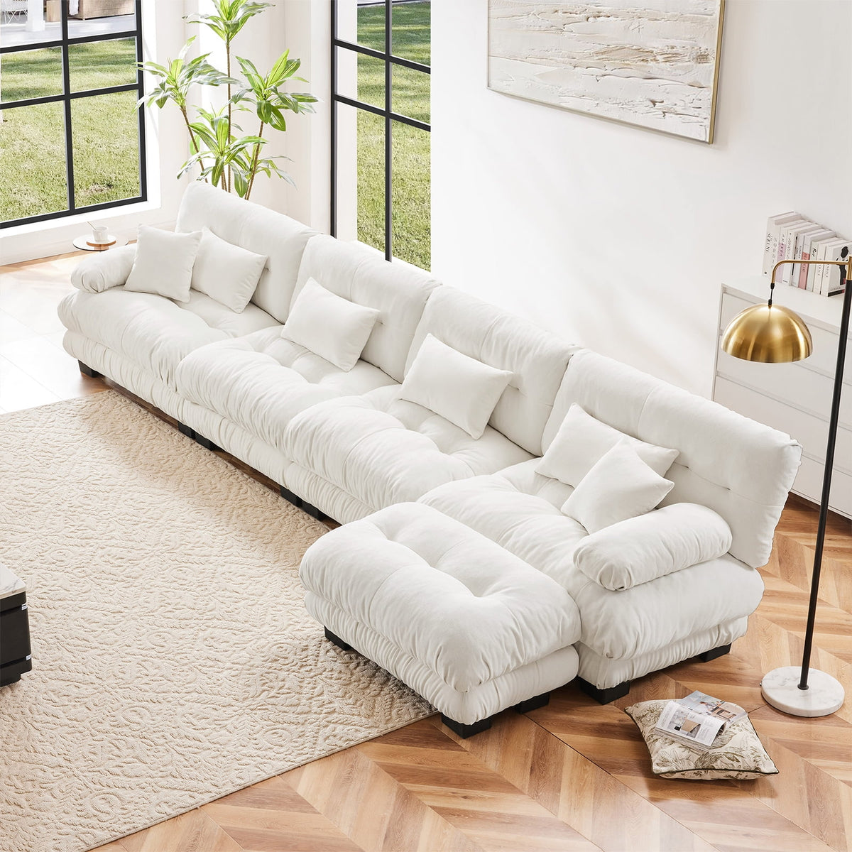 SOLIA 130" 3-Seat U-Shaped Cloud Modular Sectional Couch Velvet with Movable Ottoman