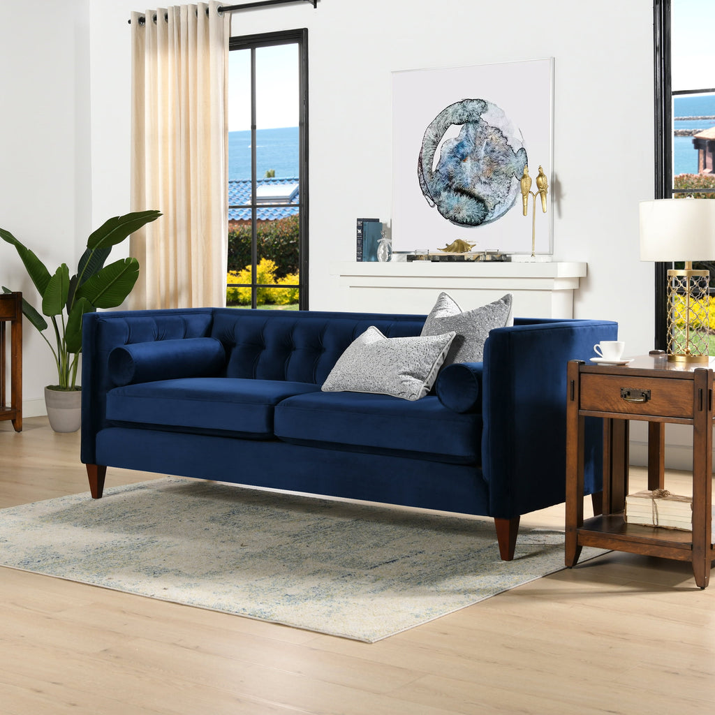 Jack 84" Tufted Tuxedo Sofa Double Cushion Navy Blue