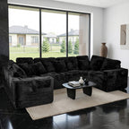  135.5" Sectional Couch, Black U Shaped Sofa for Living Room, Boneless Cloud Couch with Chaise,6-Seater, Corduroy Fabric, Freely Configurable Layout