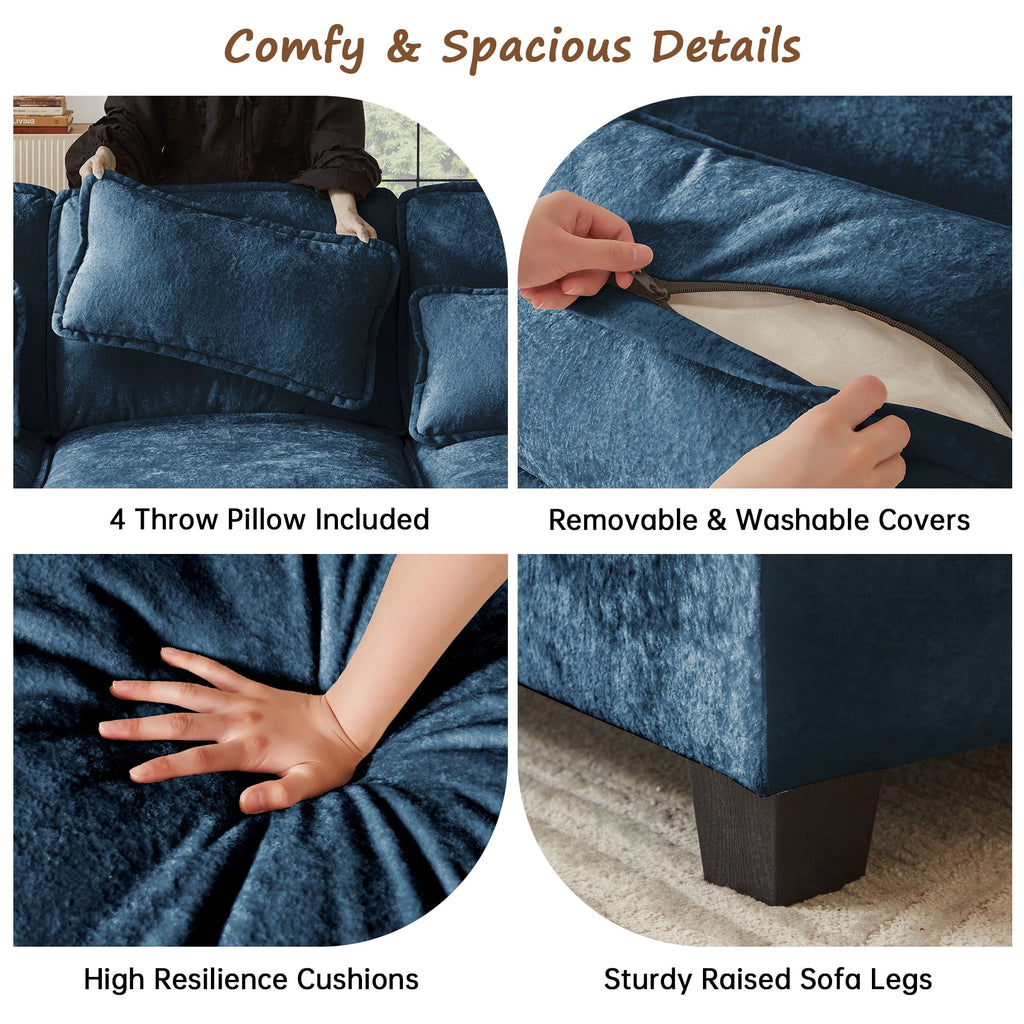  Oversized Sectional Sofa U Shaped Couch 4 Seat with 4 Waist Pillows,Chenille Upholstery Symmetrical Sleeper Sofa Cloud Couch with Double Chaise Lounge for Living Room Apartment Office