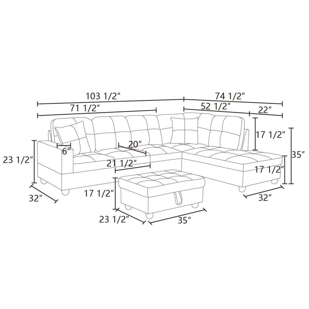 Hommoo Convertible Sectional Sofa, L Shaped Couch for Small Space Living Room, White(Without Ottoman)