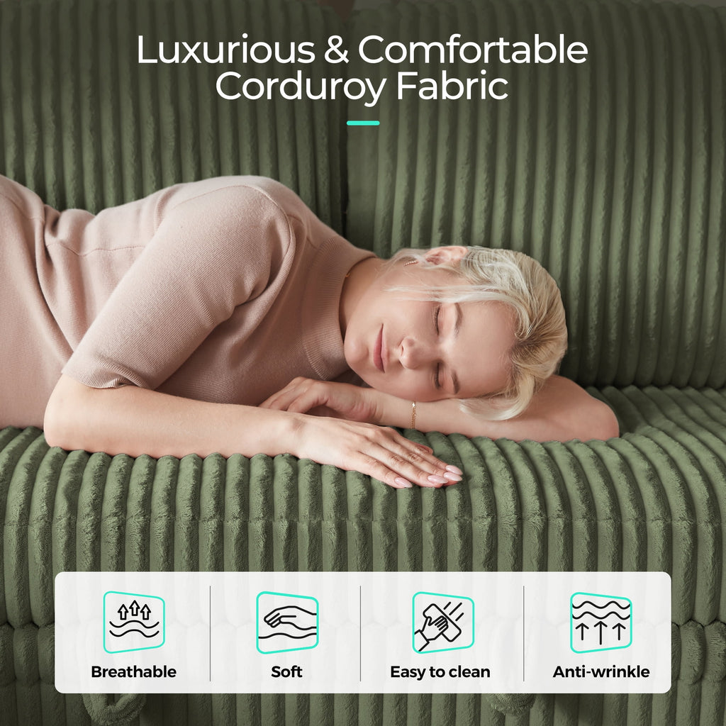  6 Seaterss Sectional Couches for Living Room, Sleeper Sofa Bed with Storage Seat, Pull Out Couch Bed with Ottoman, Dark Green