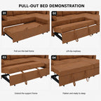 82.5" L-Shaped Convertible Sleeper Sofa, Pull-Out Sectional Sofa Bed with Storage Chaise, Cup Holders & 2 Lumbar Pillows, Modern Sofa Couch for Living Room, Apartment