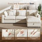  110" Large Modular Sectional Cloud Sofa with Removable Storage Ottoman, Extra Deep Seat Couch, Living Room Furniture, Chenille Beige