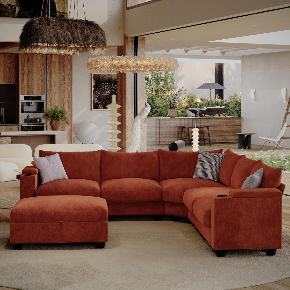 ZX Design 107.1" L-Shaped Modular Sectional Sofa, 6-Seater Deep Seat Couch with Storage Ottoman, Console, USB Type-C & Cup Holders for Living Room