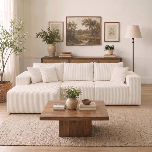 108" Convertible Sectional Couches Comfy Fluffy 4 Seat Memory Foam Sectional Sofa Upholstered Couches for Living Room Bedroom,No Assembly Required,(Left Facing Chaise) Beige