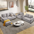  Chireca 4 Piece Convertible Sectional Sofa Set, Modern Linen Small L Shaped Couch with Reversible Chaise, 3-Seater Sofa & Loveseat & Armchair for Living Room, Office, Apartment, Lightgrey