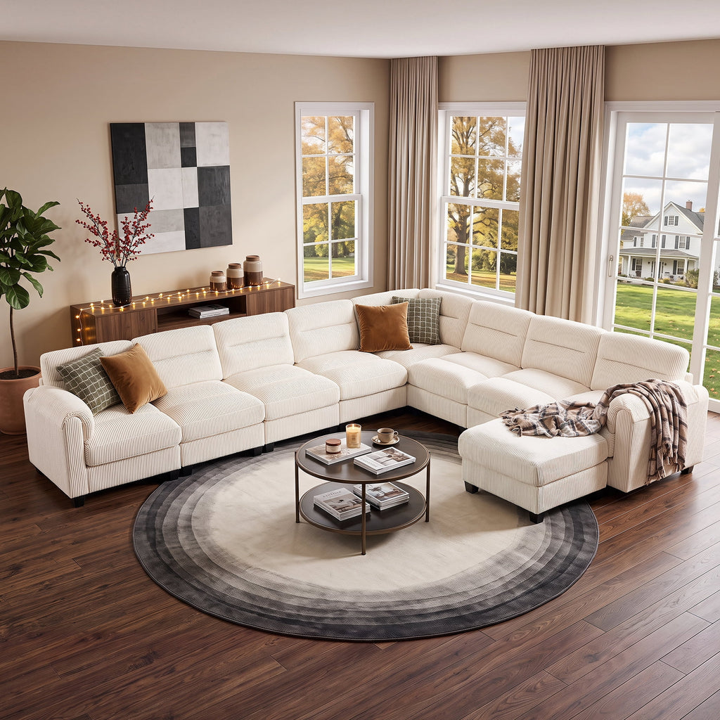  Convertible Sectional Sofa Modular Sofa with Ottoman, Freely Combinable Configurable Couch for Living Room Oat