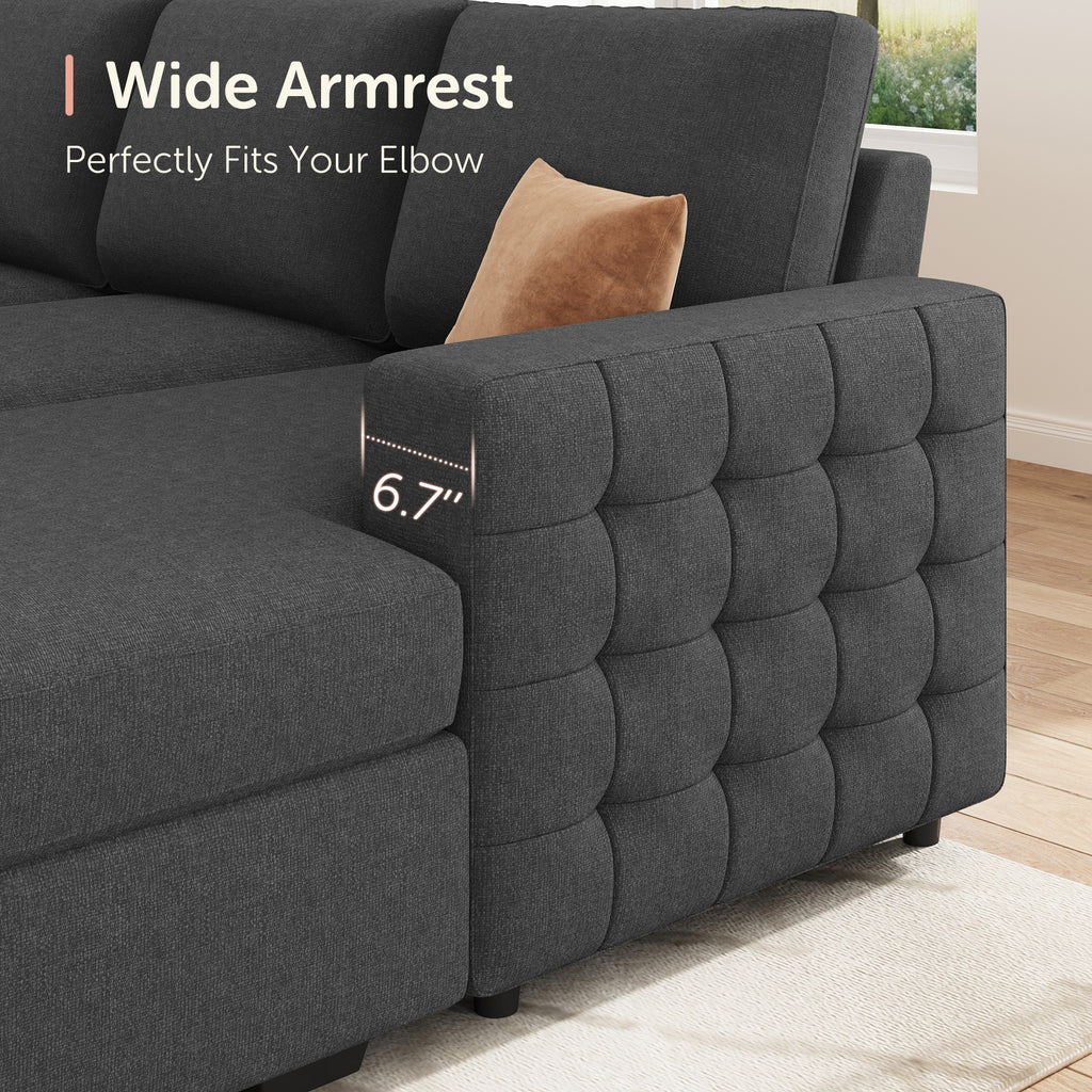 Marrber Modular Sectional Pull-Out Sofa Bed U-Shaped Linen Couch Bed with Storage for Living Room, Gray