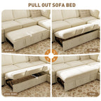  104" Large Modular Sectional Sleeper Sofa with Pull Out Bed, USB Charging & Storage Ottoman, U Shaped Couch for Living Room, Chenille Beige