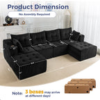 BYBYME Cloud Sectional Couch with U-Shape Chaise Modern Comfy Modular Corduroy Sofa for Living Room,Tufted 6-Seat Sleeper Chair with 2 Ottoman,Sofa in A Box,No Assembly Required,Black