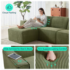 133.4" Modular Cloud Sectional Sofa for Living Room, U-Shaped Sofa Couch with Corduroy Fabric, 4 Seat Oversized Sofa with Movable 2 Ottomans, Green