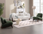 Morden Fort 87" W Cloud White Sofa Boucle Sherpa Couch, Upholstered Comfy Couch with Crescent Wood Legs and 3 Matching Pillows