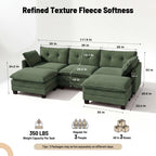 Amsleekey 111.5" Modular Sectional Sofa with 2 Movable Ottomans, U-Shaped Modern Corduroy Cloud Couch for Living Room, Comfy Deep Seat, Green