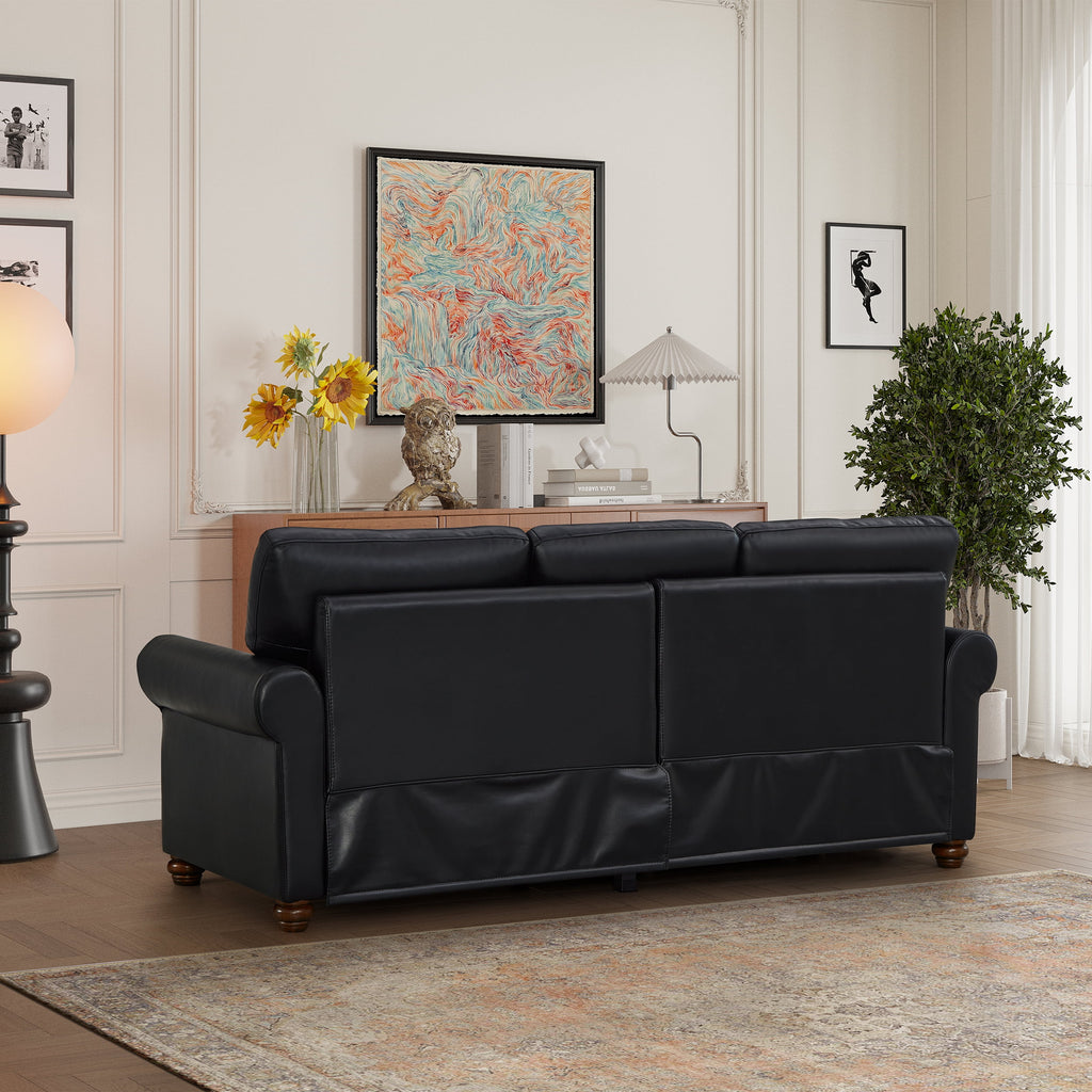 Classic Faux Leather Sofa, 3 Seaters Upholstered Couch with Nailhead Trim and Removable Cushions for Living Room Office Apartment