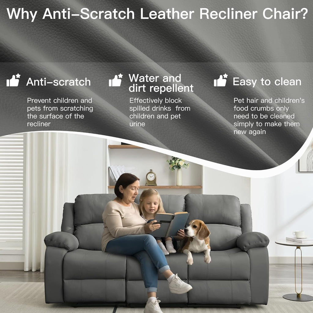 Chizzysit Reclining Couch Sleeper Sofa Set Chaise Lounge Chair Leather Recliner Couch Loveseat for Living Room, Theater Seating - Gray