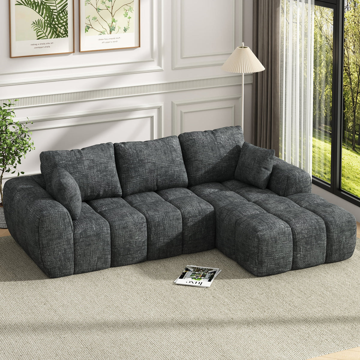 101? Modular Sectional Sofa, Cloud Sectional Couch with Deep Seat, Modern Modular L-Shape Sofa Couch with Chaise,Upholstered Boneless Couches for Living Room Bedroom(Deep Gray)