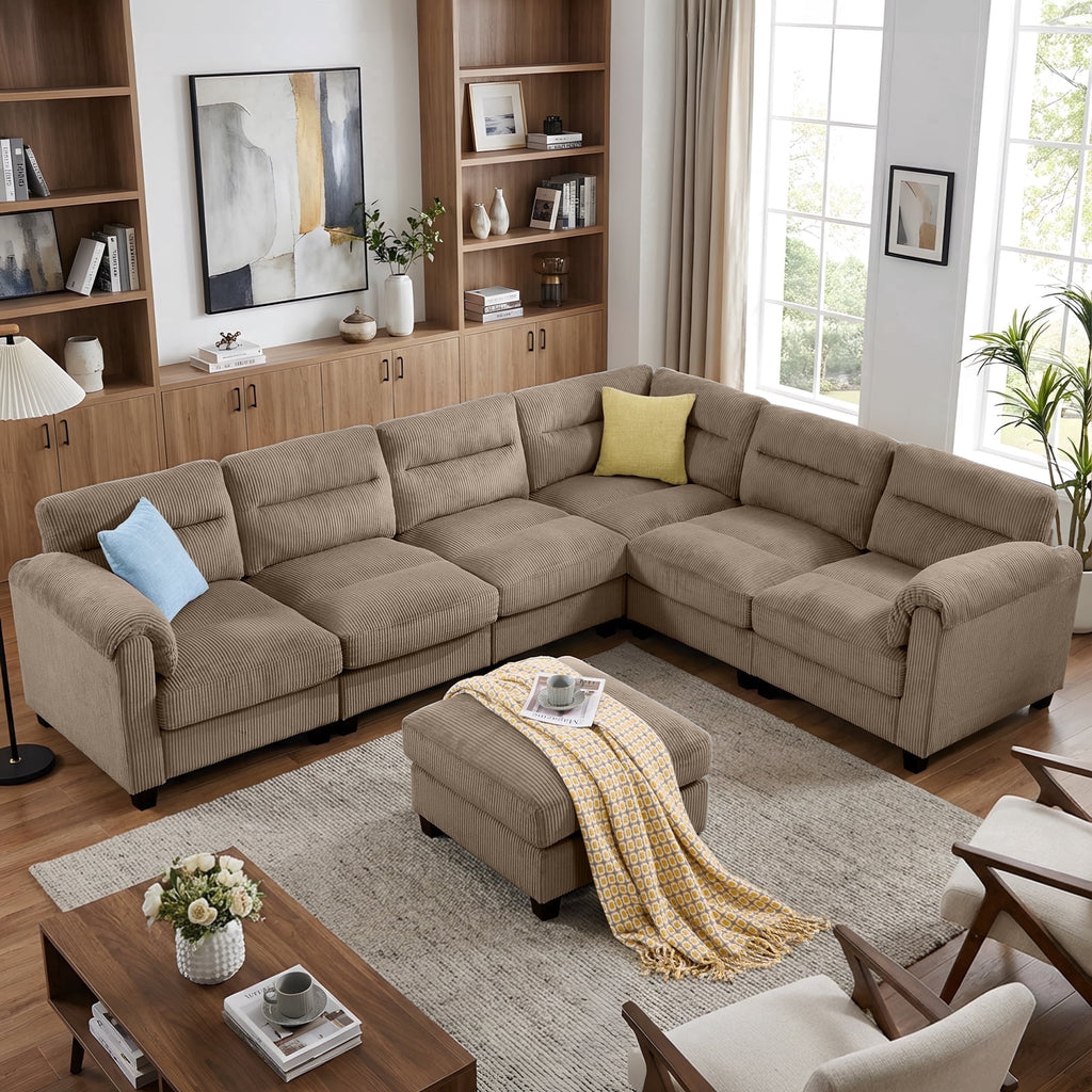  Convertible Modular Padded Sectional Sofa Couch with Foam Frame & Ottoman for Living Room - Taupe