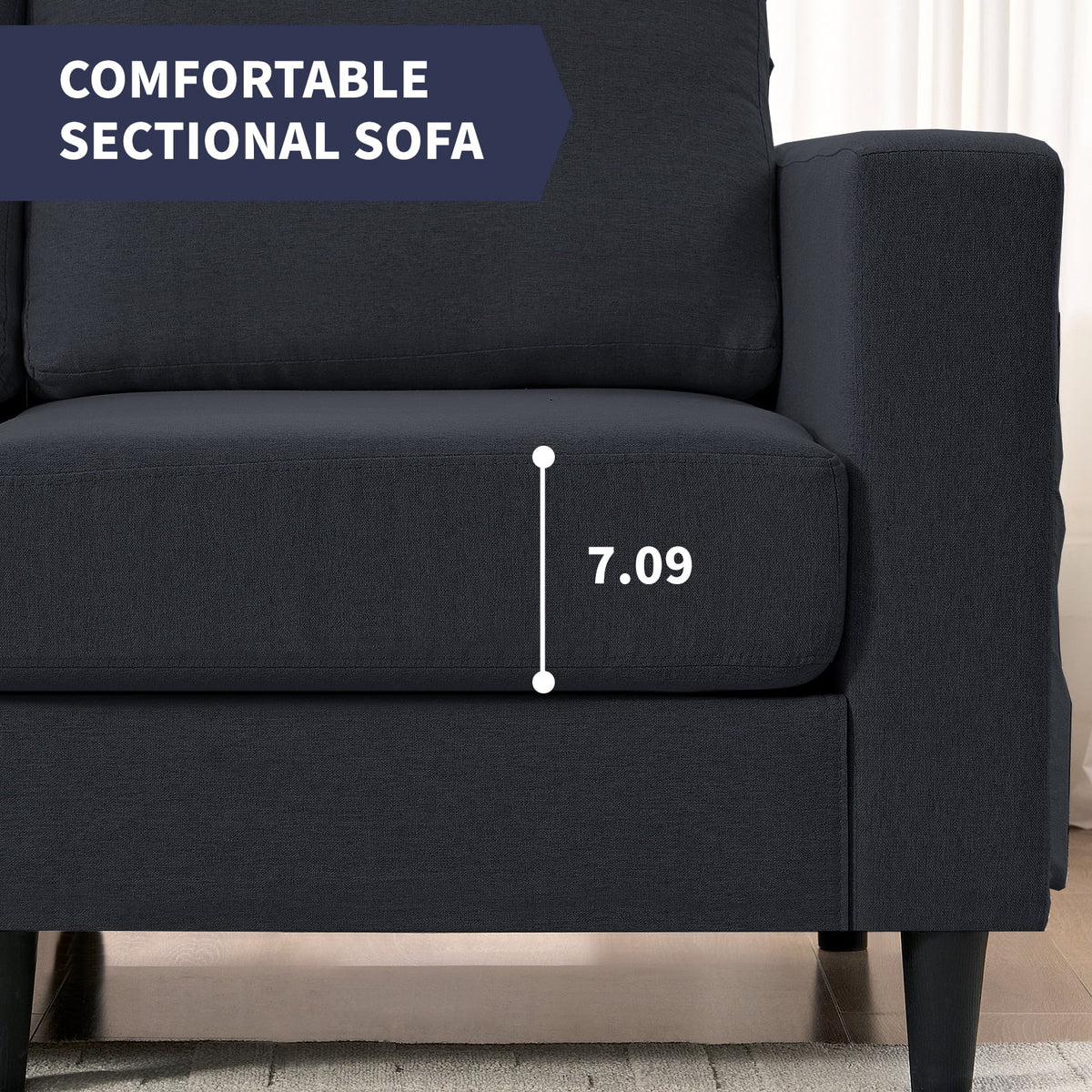 Puremind L Shaped Sofa, Oversized 5 Seat Corner Sofa with Side Pockets, Modern Linen Sectional Couches for Living Room/Apartment, Dark Gray