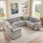  114 inch Sectional Sleeper Sofa with Pull Out Bed Convertible Corduroy Modular Sofa Upholstered Sofa Bed for Living Room Gray