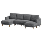 106" Corduroy Sofa for Living Room, U Shaped Couch, Wood Frame, Gray