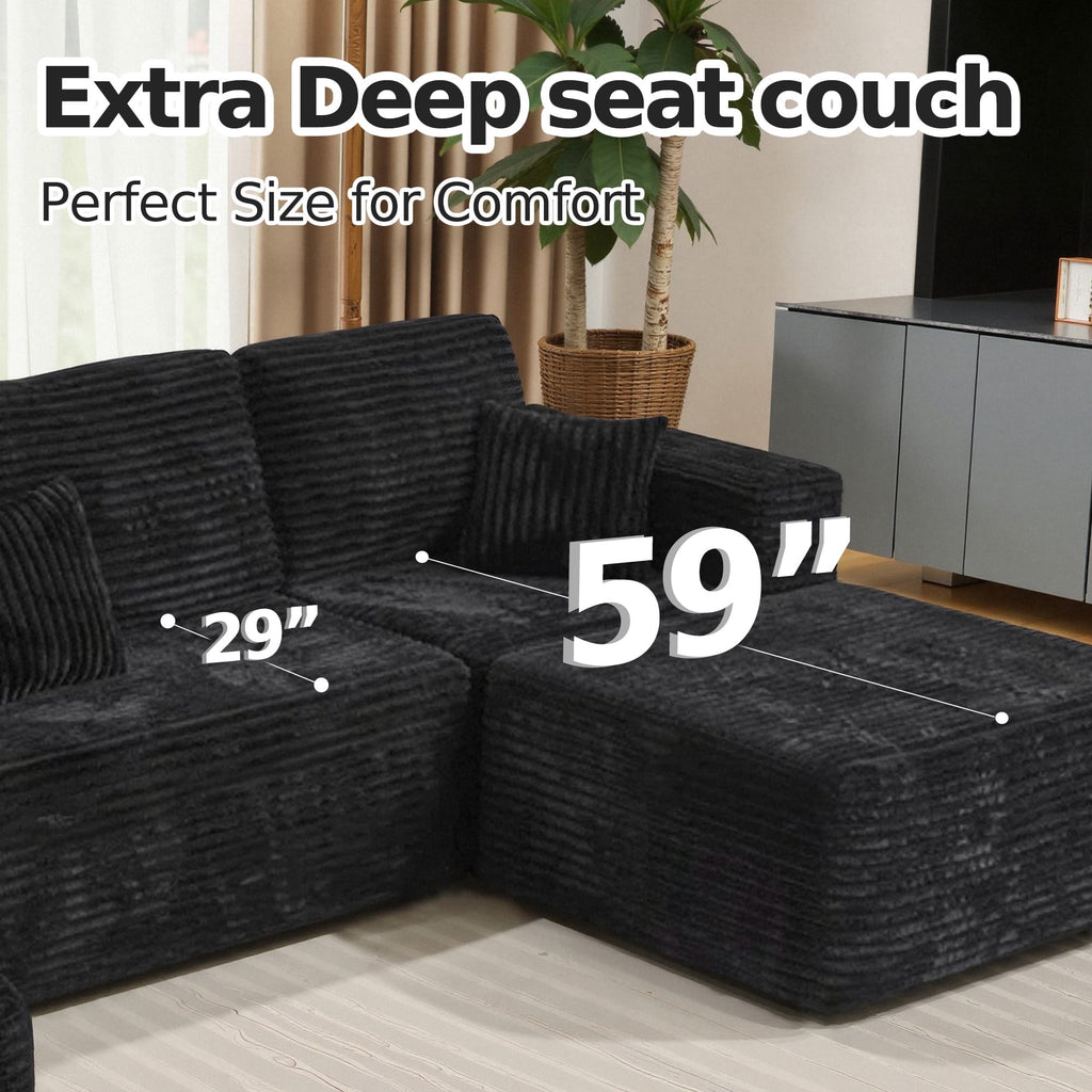 Pionex 108" Sectional Couch with Ottoman, Cloud Modular Boneless Couch, Deep Seat U-Shaped Sofa, Upholstered 3-Seater Sofas for Living Room, No Assembly Required