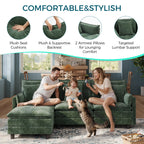  98" L-Shape Modular Sectional Sofa with Moveable Ottoman, Cloud Couch Seats 3 for Living Room, Apartment, Green