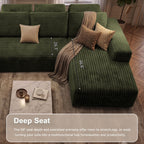 Garaneeds 113" Oversized U Shaped Sectional Sofa for Living Room, Modular Boneless Cloud Couch with Chaise, Corduroy Deep Seat Sofa, High Back Support, No Assembly Required, Green