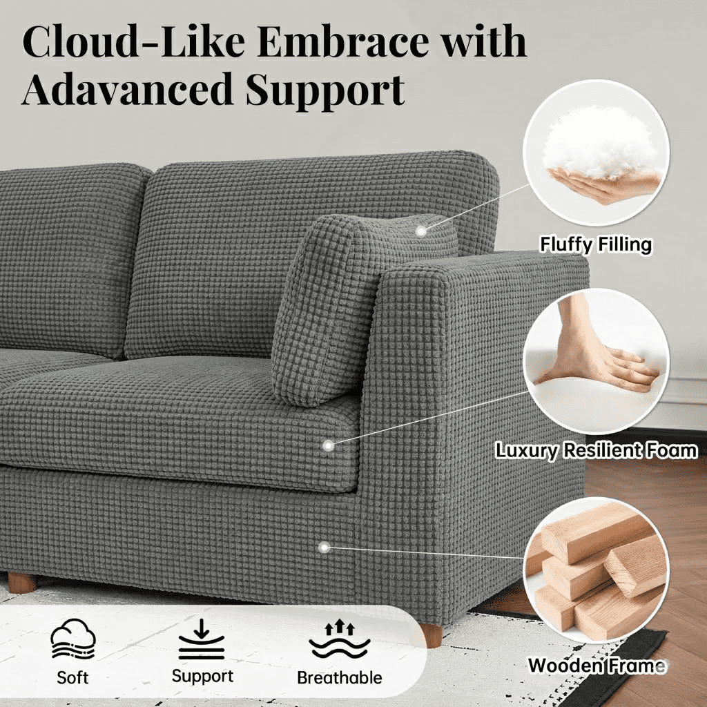  120" Modular Sectional Sofa U Shaped Cloud Couch with 2 Movable Ottomans, 6 Seat Polyester Sofa with Washable Removable Covers for Living Room, Dark Grey