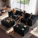 NNSNG 110"U-Shaped Sectional Sofa,5-Seater Boneless Couch Soft Corduroy Fabric Sofa for Living Room,No Assembly Required ,Black