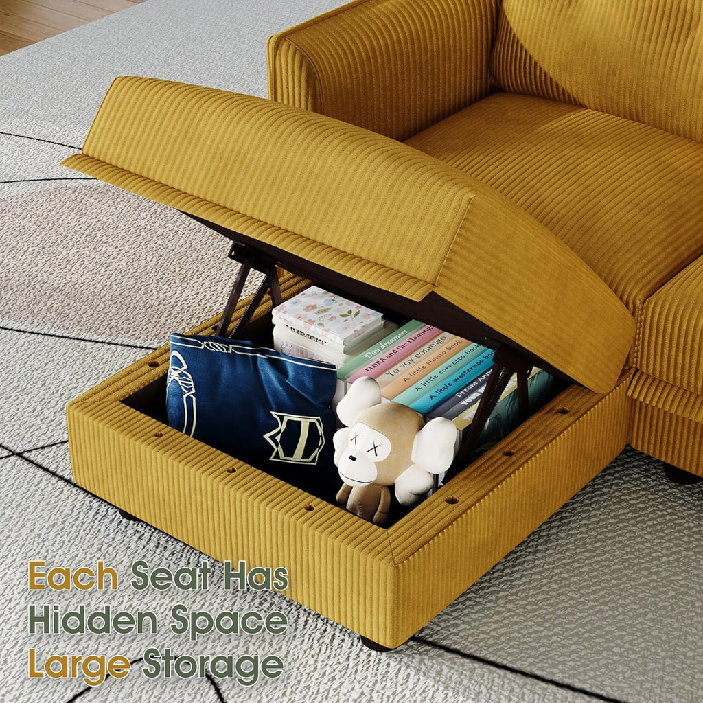  Modular Sectional Sofa, Modular Sectional Couch with Storage, 6 Seat Corduroy Oversized Sofa with 6 Back Cushion 6 Throw Pillow Yellow
