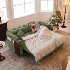 73" Queen Size Sofa Bed, Loveseat Sleeper Sofa with Pull Out Bed, 360° Swivel Table and USB, Modern 2 Seater Convertible Corduroy Couch for Living Room Bedroom Apartment, Green