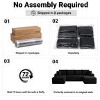  125 Inch Modular Cloud Couch Sectional Sofa for Living Room, Modern Corduroy Boneless Couch, Upholstered Deep Seat U Shape Sofas Couches, No Assembly Required, Black